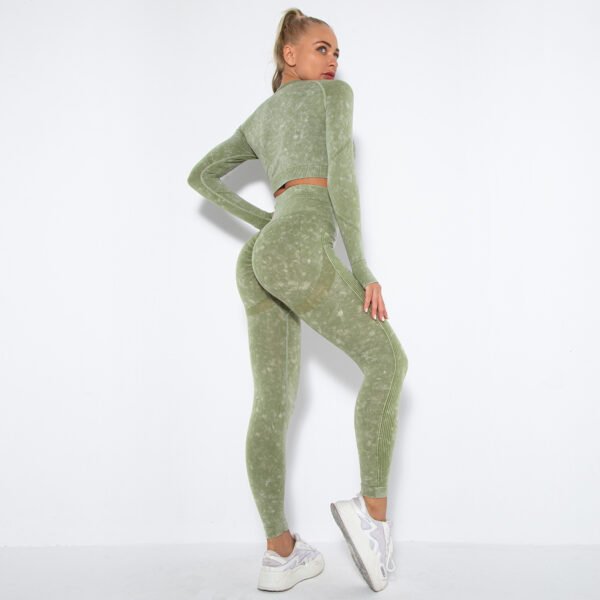 Seamless Long-Sleeve Washed Yoga Sports Set MMT006 - Image 3