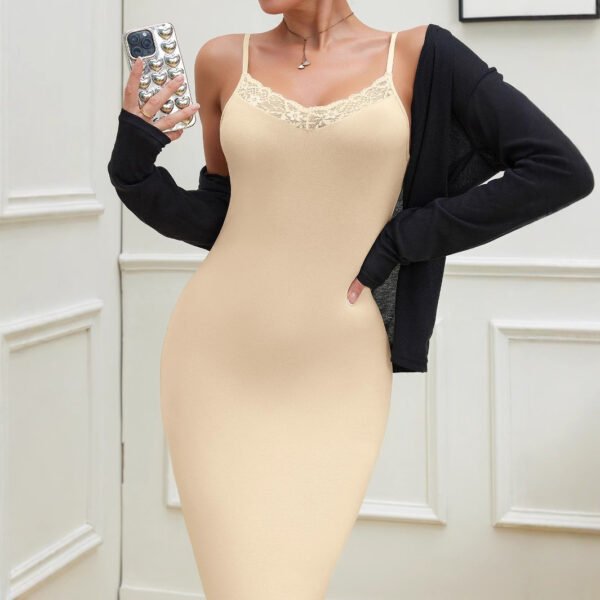 Elegant Beige Cami Dress with Lace Trim PLR001 - Image 2