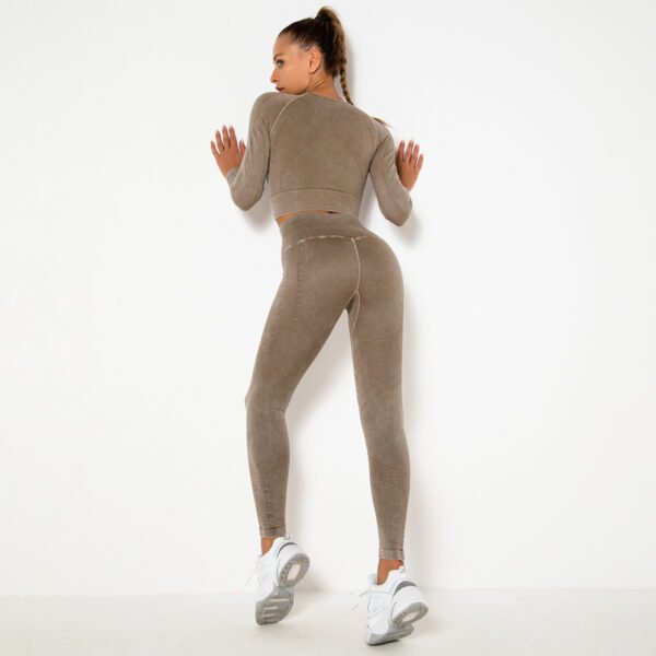 Seamless Long-Sleeve Washed Yoga Sports Set MMT006 - Image 4