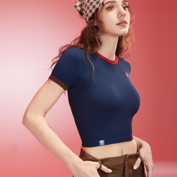 Women's Navy Blue Ribbed Crop Top BCD001 - Image 4
