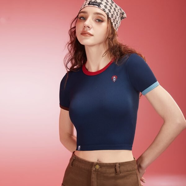 Women's Navy Blue Ribbed Crop Top BCD001 - Image 5