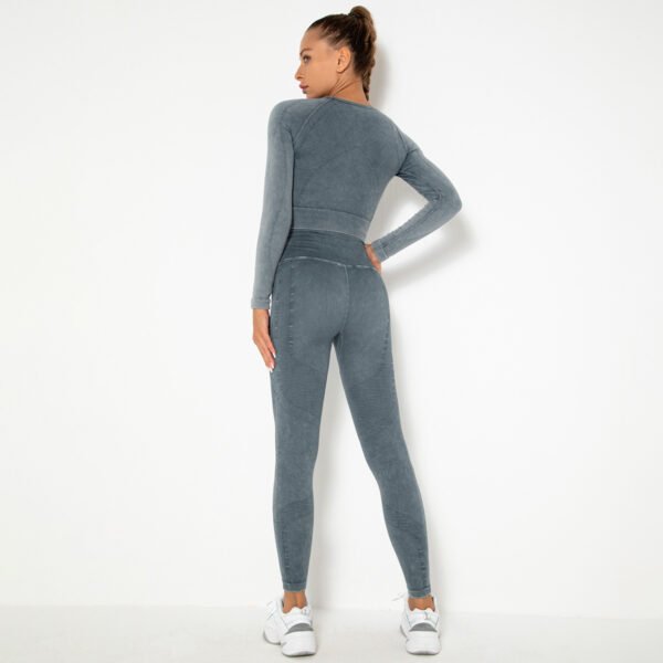 Seamless Long-Sleeve Washed Yoga Sports Set MMT007 - Image 2